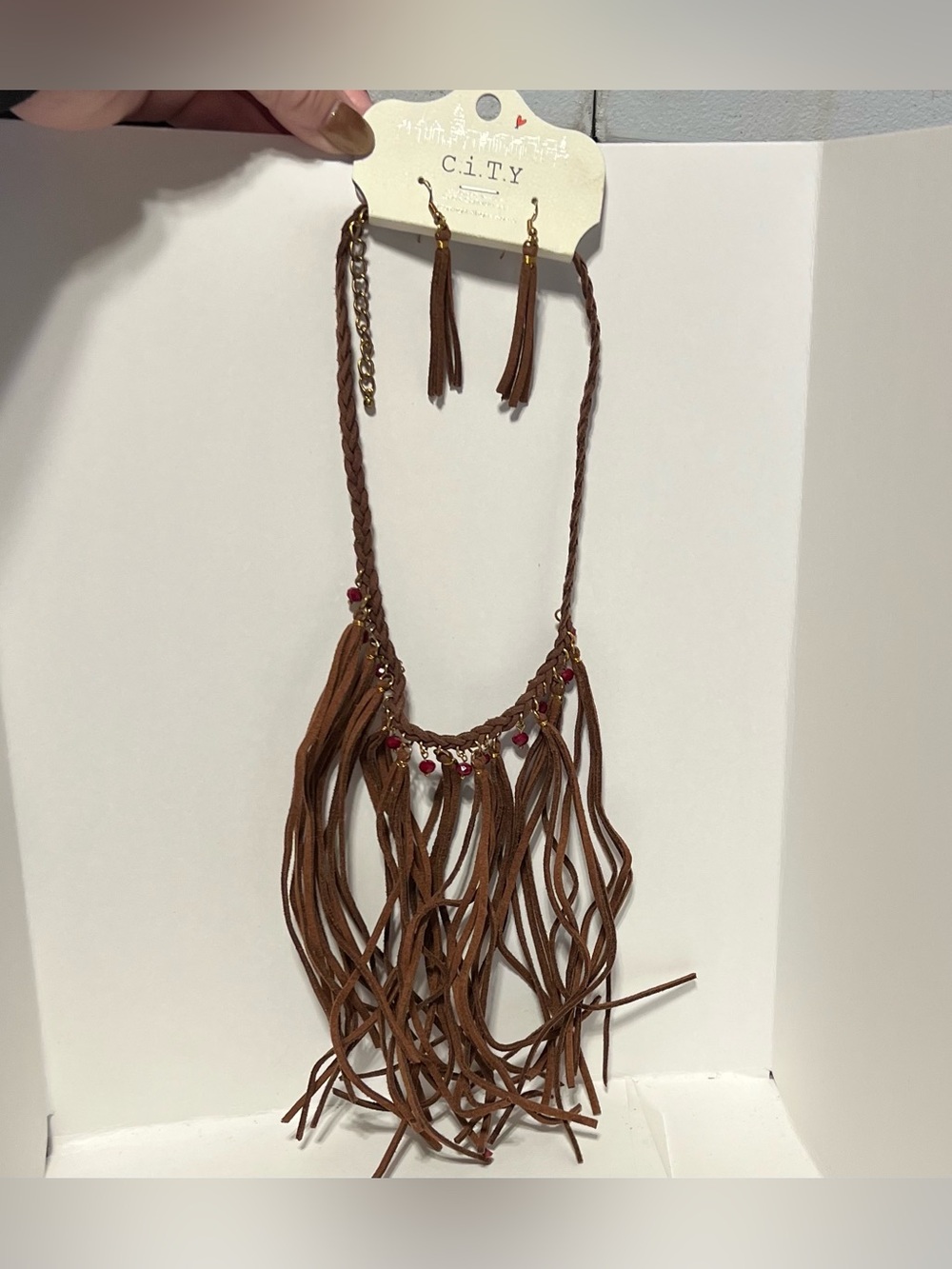 C.I.T.Y Brown Fringe Necklace with Tassel Earrings